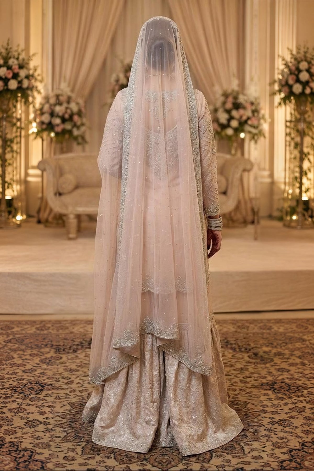 Blush Bridal Ensemble with Net Veil · detail · view 1