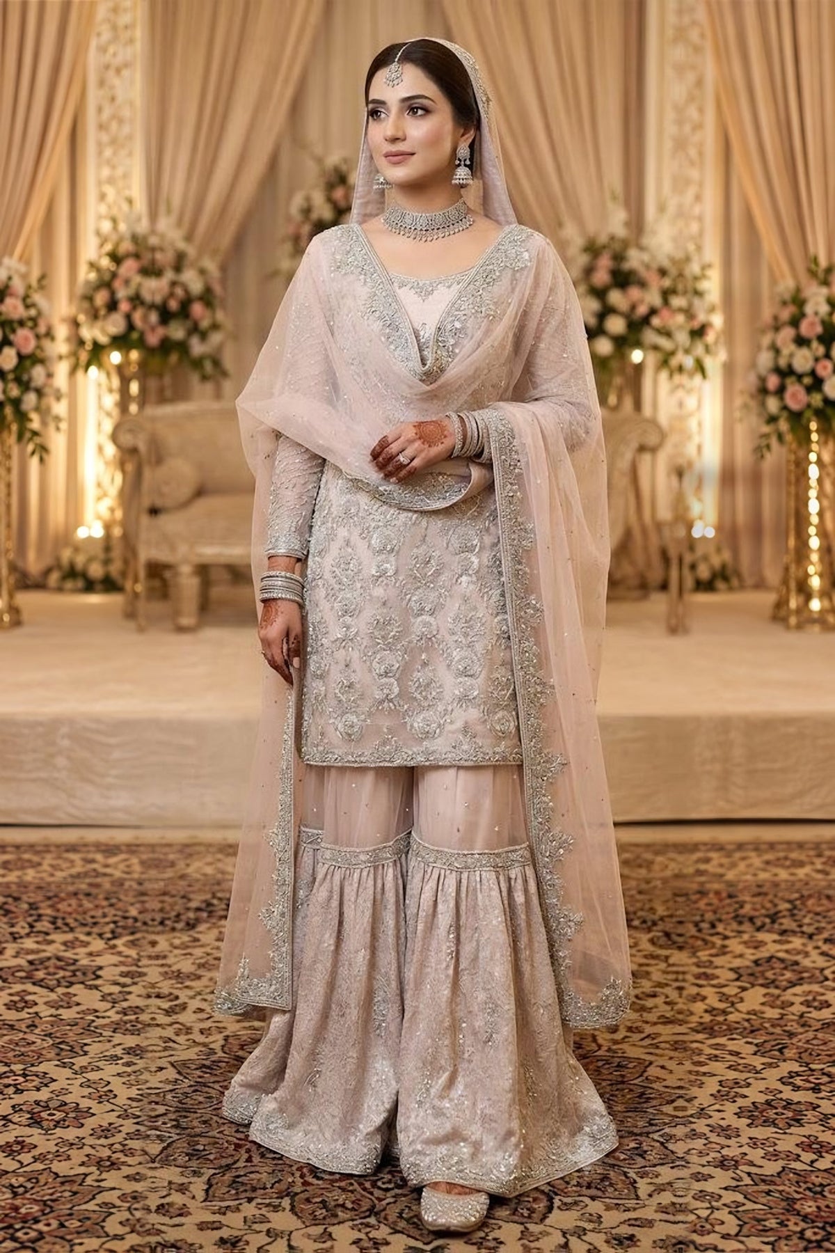 Blush Bridal Ensemble with Net Veil · detail · view 3