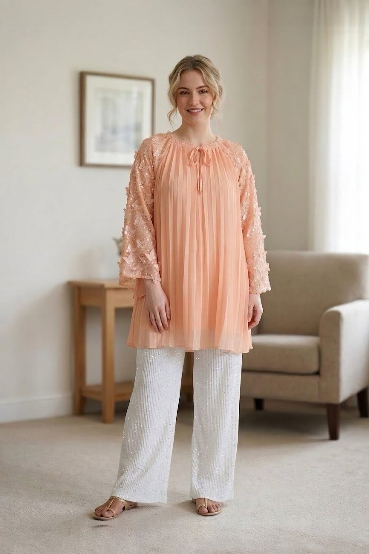 Blossom: Chiffon 2-Piece Suit · Peach · view 1