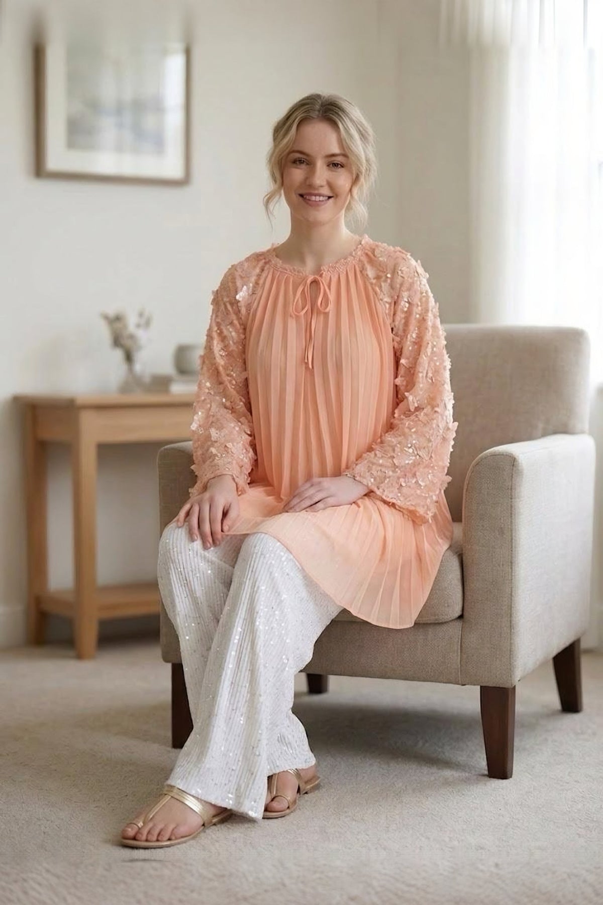Blossom: Chiffon 2-Piece Suit · Peach · view 2