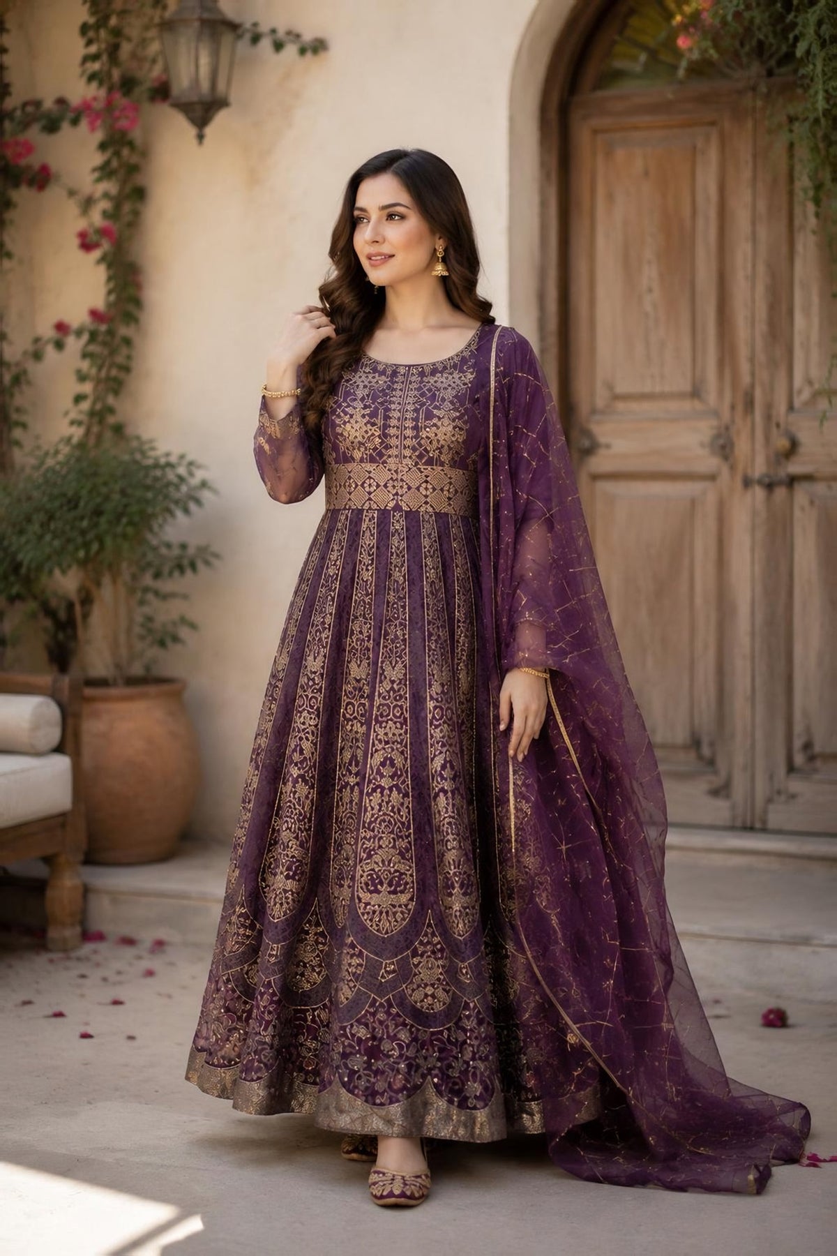 Embroidered Flared Dress · Purple · view 1