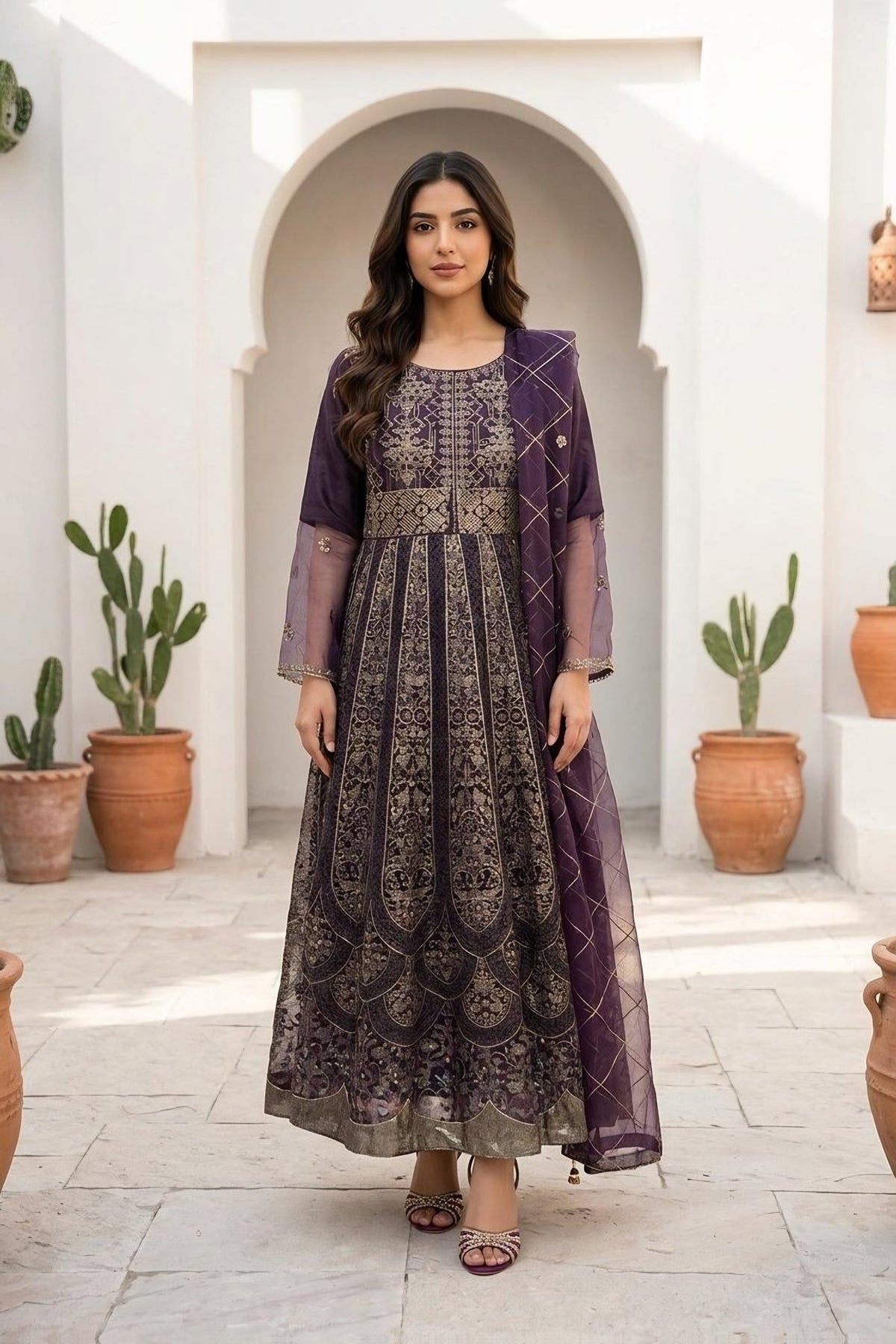 Embroidered Flared Dress · Purple · view 2