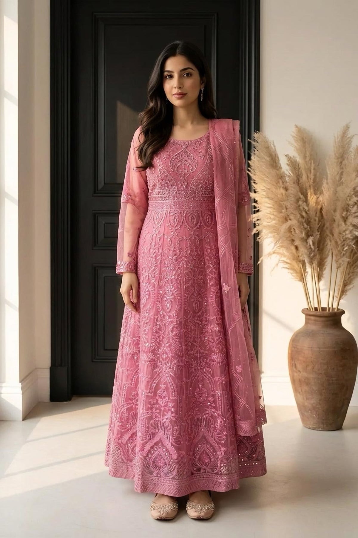 Embroidered Long Dress · Rose · view 1