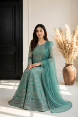 Teal Embroidered Flared Dress · Teal · view 2