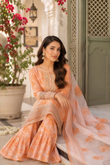 Orange Printed Three-Piece Suit · Orange · view 1