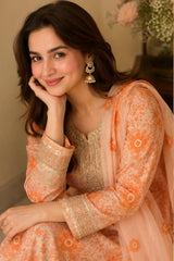 Orange Printed Three-Piece Suit · Orange · view 3