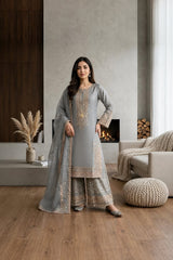 Embroidered Doria Three-Piece Suit · Silver grey · view 1