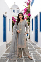 Embroidered Doria Three-Piece Suit · Silver grey · view 2