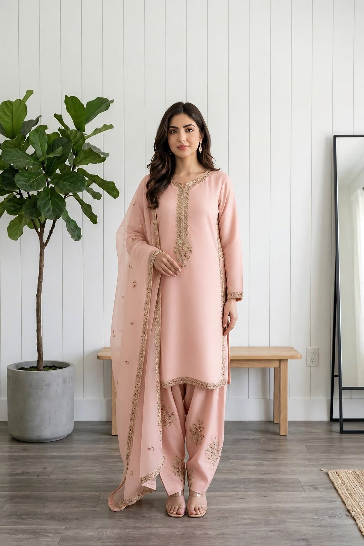 Blush Pink Embroidered Suit · Blush pink · view 1