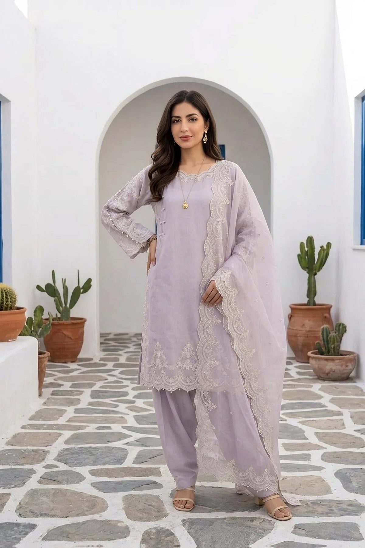 Lilac Suit with Organza Dupatta · Lilac · view 1