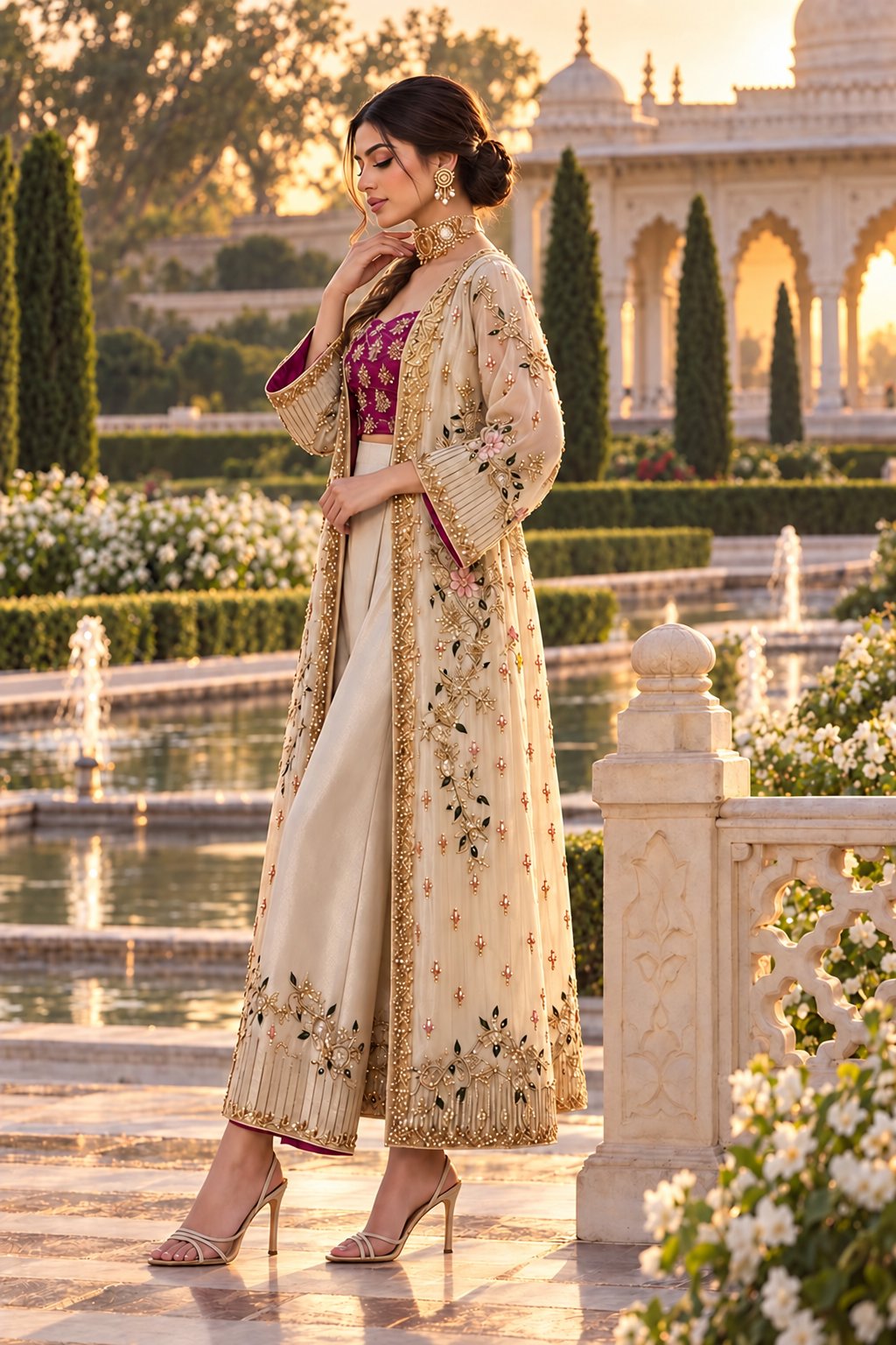 Champagne Embroidered Four-Piece Gown Set · Champagne · view 2