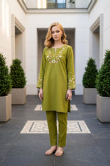 Embroidered Lawn Kurti · Olive · view 1