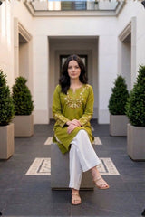 Embroidered Lawn Kurti · Olive · view 3