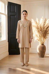 Embroidered Lawn Kurti · Sand · view 1