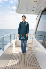 Floral-Work Kurti · Teal · view 1