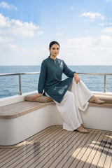 Floral-Work Kurti · Teal · view 4