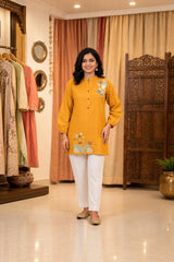 Floral-Work Kurti · Mustard · view 1