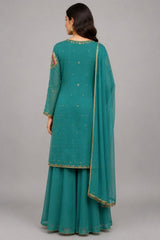 Occasion Suit with Sequinned Dupatta · Teal · view 2