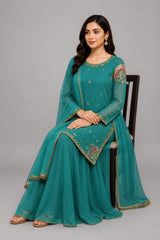 Occasion Suit with Sequinned Dupatta · Teal · view 3