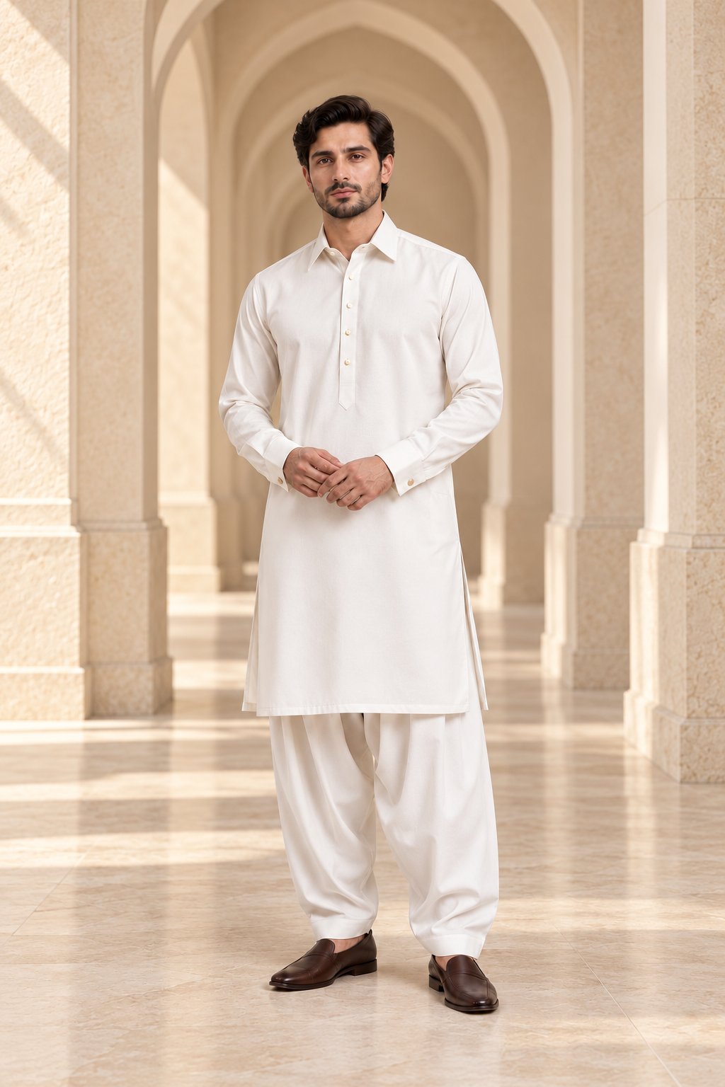 2 Piece Blended Suit · Almond White · full-length front view