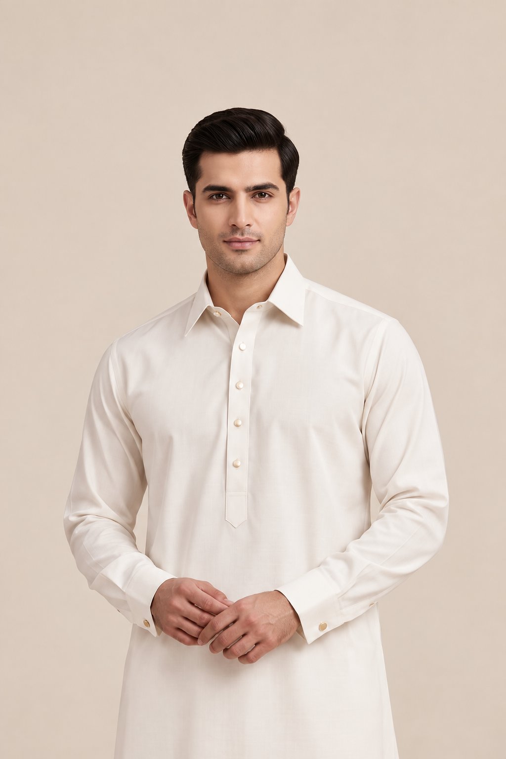 2 Piece Blended Suit · Almond White · kurta front view