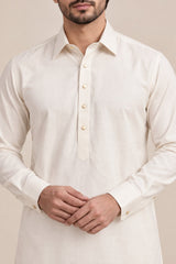2 Piece Blended Suit · Almond White · kurta and cuff detail