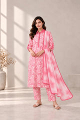 Pink Abstract-Print Silk Suit · Pink · view 1