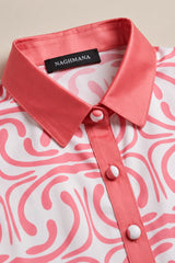 Pink Abstract-Print Silk Suit · Pink · collar detail