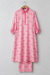 Pink Abstract-Print Silk Suit · Pink · outfit display