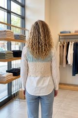 White & Mint Embroidered Lawn Shirt · White & Mint · back view