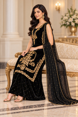 Noir & Gold Silk Three-Piece Suit · Black · view 3