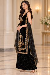 Noir & Gold Silk Three-Piece Suit · Black · view 2