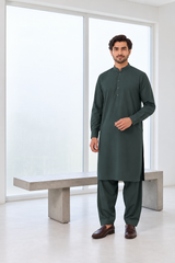 2 Piece Blended Suit · Dark Slate Green · Men's dark slate green blended suit and matching shalwar, alternate full-length view