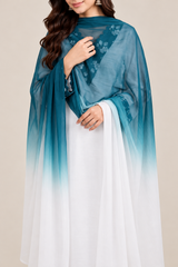 Pure crinkle chiffon dupatta with teal-to-white ombre colour